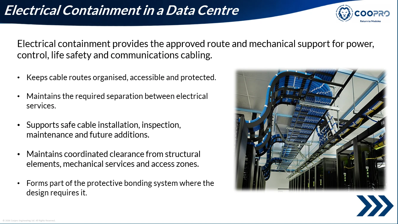 Completed Data Centre Electrical technical-content screen on the COOPRO HUB