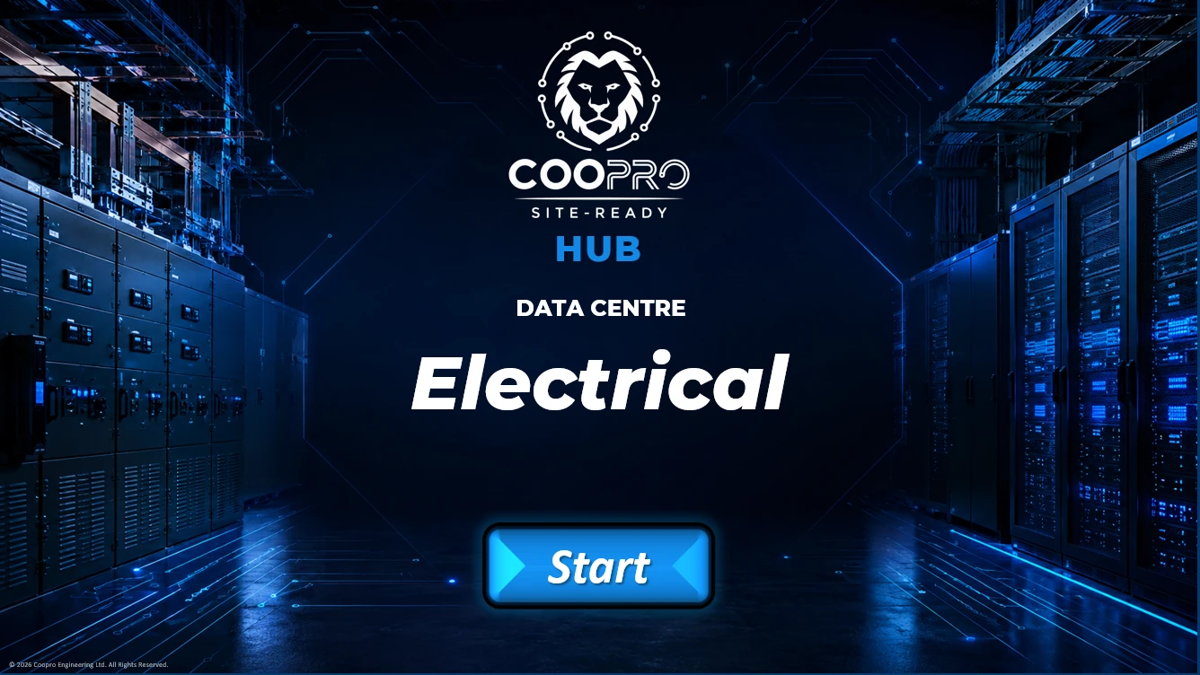 COOPRO HUB branded start screen for Data Centre Electrical